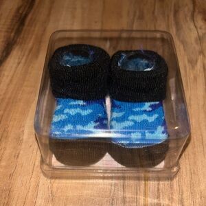 NEW In box Infant baby booties socks. Blue camouflage